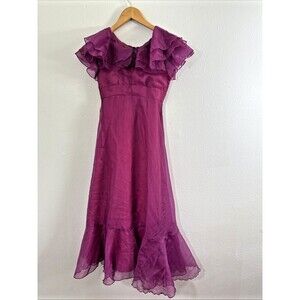 Vtg JCPenny Maxi Dress Teens 10 Dark Hot Pink Empire Renisance Fairycore Y2K 90s